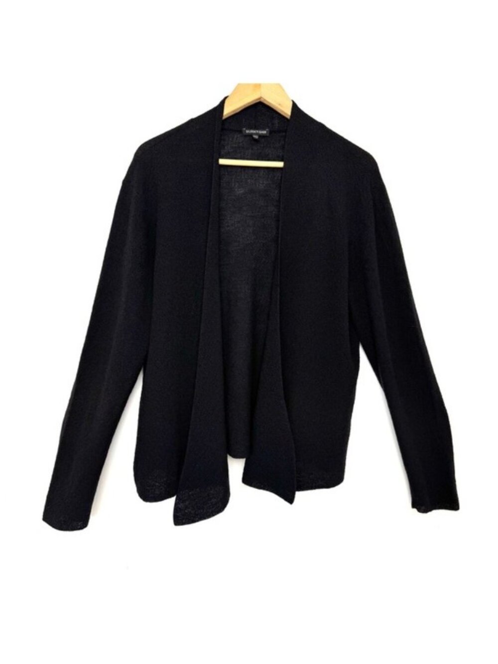 Eileen Fisher 100% Wool black open Cardigan Boxy Fit short Length size Large